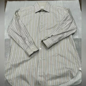 [17]Ermenegildo Zegna Rossini  Regular Brown/ Blue Pinstripes Dress Shirt